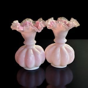 Pair Ruffled Fenton Style Glass Vessels